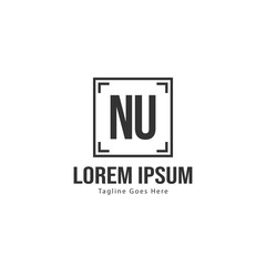 Initial NU logo template with modern frame. Minimalist NU letter logo vector illustration