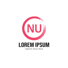 Initial NU logo template with modern frame. Minimalist NU letter logo vector illustration