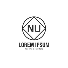 Initial NU logo template with modern frame. Minimalist NU letter logo vector illustration