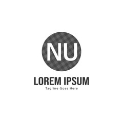 Initial NU logo template with modern frame. Minimalist NU letter logo vector illustration