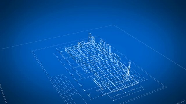 Beautiful Abstract House Construction 3d Grid Blueprint on Blue Background. 3d Animation of Building Process on the Plan. Construction Business Concept. Last Turn is Loop-able. 4k Ultra HD 3840x2160.
