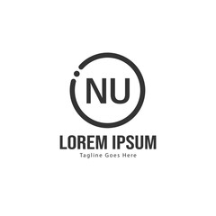 Initial NU logo template with modern frame. Minimalist NU letter logo vector illustration