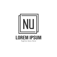 Initial NU logo template with modern frame. Minimalist NU letter logo vector illustration