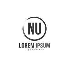 Initial NU logo template with modern frame. Minimalist NU letter logo vector illustration