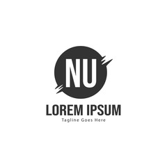 Initial NU logo template with modern frame. Minimalist NU letter logo vector illustration