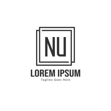 Initial NU logo template with modern frame. Minimalist NU letter logo vector illustration