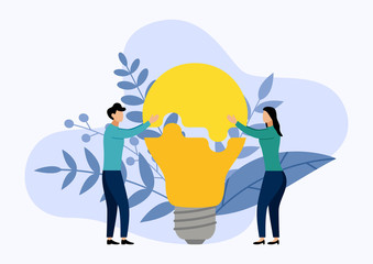 Light bulb made of puzzle pieces, business concept vector illustration