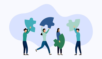 Team working, people connecting puzzle elements, business concept vector illustration