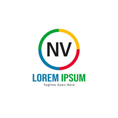 Initial NV logo template with modern frame. Minimalist NV letter logo vector illustration
