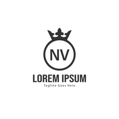 Initial NV logo template with modern frame. Minimalist NV letter logo vector illustration