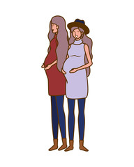 beautiful women pregnant standing on white background