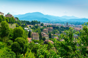 Fototapeta na wymiar Bergamo city panorama from Citta Alta Old Town, Italy