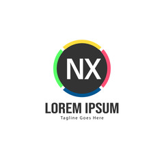 Initial NX logo template with modern frame. Minimalist NX letter logo vector illustration