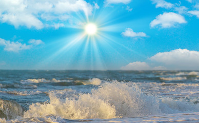 Powerful Waves crushing on a rocky beach