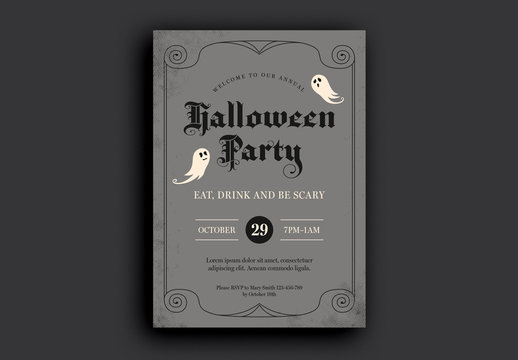 Halloween Party Flyer Layout with Ghost Illustrations