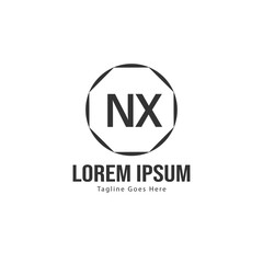 Initial NX logo template with modern frame. Minimalist NX letter logo vector illustration