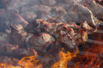 Obraz na płótnie Canvas grilled meat skewers, barbecue