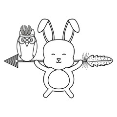 owl bird and rabbit with feathers hat and arrow bohemian style