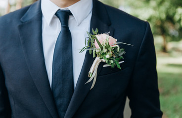 bridegroom suit tie butanier flower jacket pocket