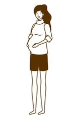 silhouette of woman pregnant standing on white background