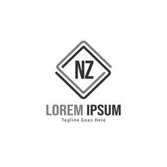 Initial NZ logo template with modern frame. Minimalist NZ letter logo vector illustration