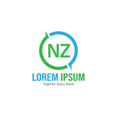 Initial NZ logo template with modern frame. Minimalist NZ letter logo vector illustration