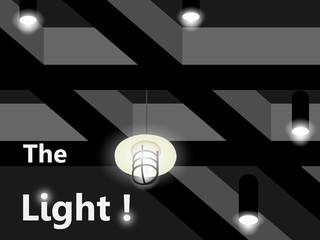 Vector Illustration Celling light bulb black background decoration spot.