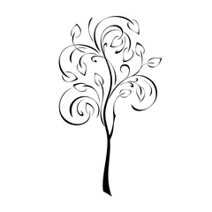 stylized tree with leaves in black lines on white background