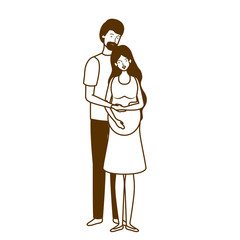 silhouette of pregnant woman with husband standing