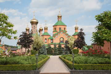 Fototapeta na wymiar Holosiivskyi mens monastery Ukraine Kiev. Sunny summer day. Religion Christianity Orthodox culture