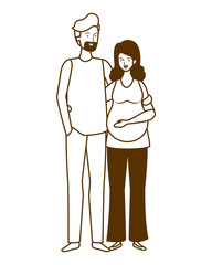 silhouette of pregnant woman with husband standing