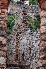 Beautiful top view of the long fortification wall. Vertical.