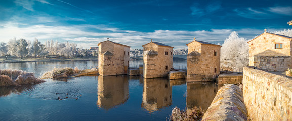 vista de la ciudad de Zamora desde el río Duero España - obrazy, fototapety, plakaty