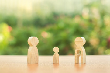Child’s figure stands between father and mother. The child chooses which parent to live with...