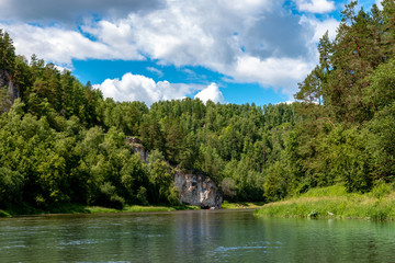 Fototapeta premium mountain river landscape flows on a summer day