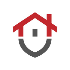  RGBHome protection logo design template. Vector shield and house logotype illustration. Graphic home security icon label. Modern building alarm symbol. Security sign badge. EPS 10.