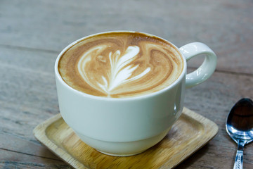 White Cup Of Coffee Latte On Desk Wooden, Time Already Been Enjoy Coffee, Soft Focus On Capuccino Coffee For Background - Vintage Effect Process Picture