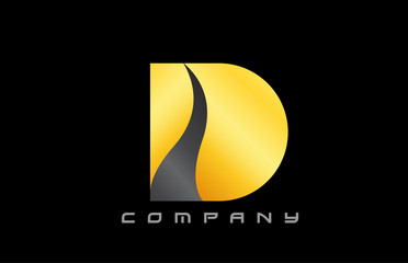 D yellow black alphabet letter logo icon design