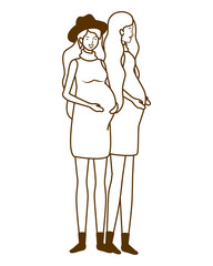 silhouette of women pregnant standing on white background