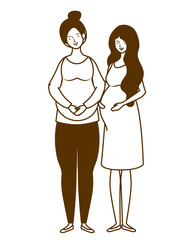 silhouette of women pregnant standing on white background