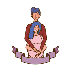 pregnant woman with husband with decorative ribbon