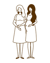 silhouette of women pregnant standing on white background