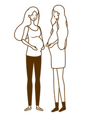 silhouette of women pregnant standing on white background