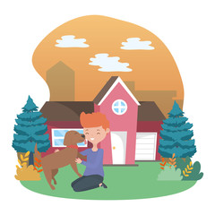 Fototapeta premium Boy with dog cartoon design