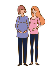 beautiful women pregnant standing on white background