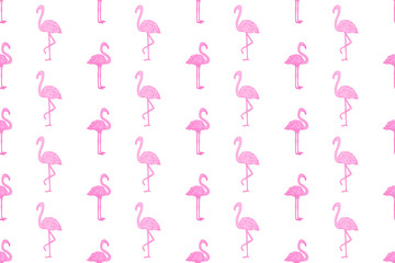 Seamless wallpaper with flamingos. Hand drawn cartoon birds. Print for polygraphy, shirts and textiles. Abstract texture. Pattern for design