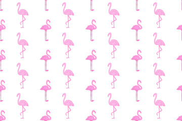 Seamless wallpaper with flamingos. Hand drawn cartoon birds. Print for polygraphy, shirts and textiles. Abstract texture. Pattern for design