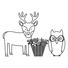 owl bird and reindeer with basket of flowers bohemian style
