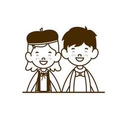 silhouette of couple of students smiling on white background