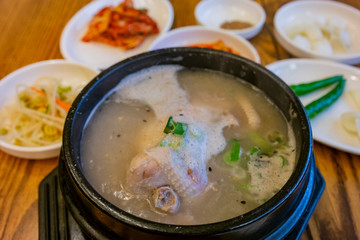 Close up shot of boiled Ginseng chicken soup